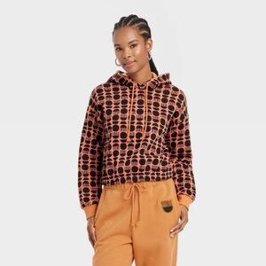 Target Women's Black and Orange Patterned Hoodie